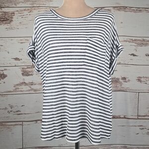 3rd + Malt Striped Boxy Cut Short Sleeve Tee Blue White Size XL
